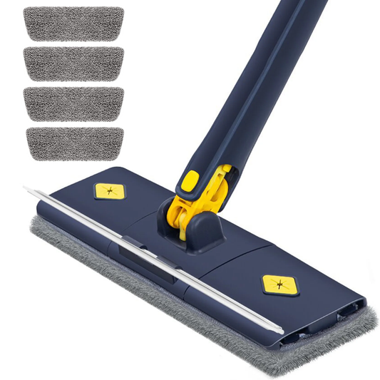 Mop cu Cap Dreptunghiular Lodi641, rotire 360 grade, telescopic, curatare usoara, 4 lavete incluse, 105 cm, albastru/galben