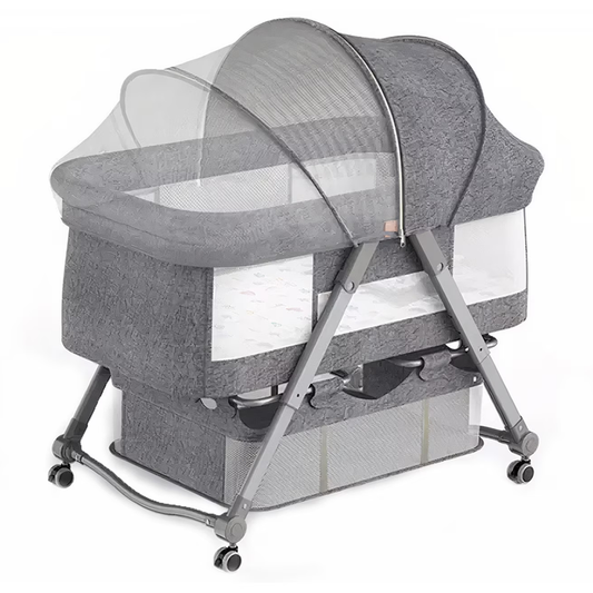 Patut Pliabil pentru Bebelusi Lodi1069, 3 trepte de inclinare, sistem de blocare, plasa anti-insecte, cos depozitare, gri