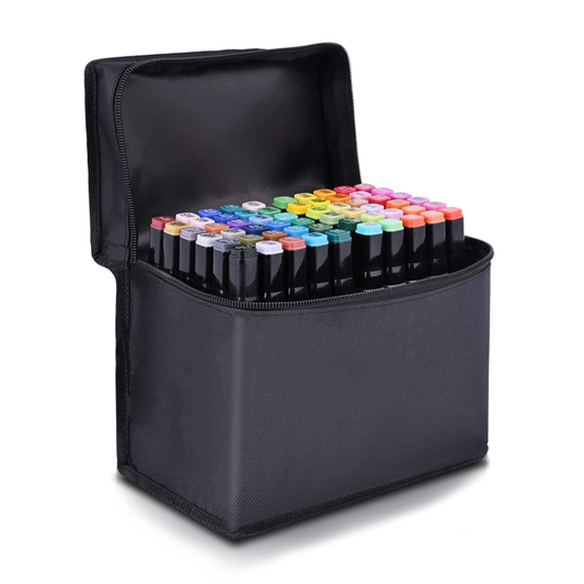 Set 60 Markere Lodi16, geanta de depozitare inclusa, 2 tipuri de varf, pe baza de alcool, culori intense, multicolor