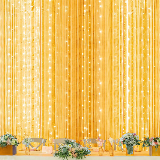 Instalatie de Craciun Perdea Lodi1439, 3x3 m, 8 jocuri de lumini, alimentare la priza, fir alb, interior/exterior, rezistenta la apa, 300 LED-uri, alb cald