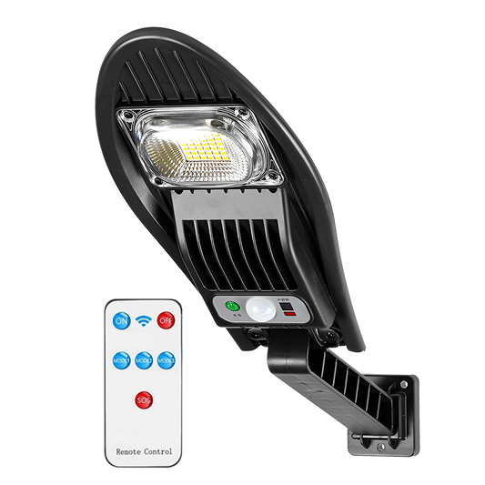 Lampa Solara Stradala 42 LED-uri Lodi867, rotunda, control prin telecomanda, senzor de miscare, 3 moduri de iluminare, protectie IP65, Waterproof, exterior, negru