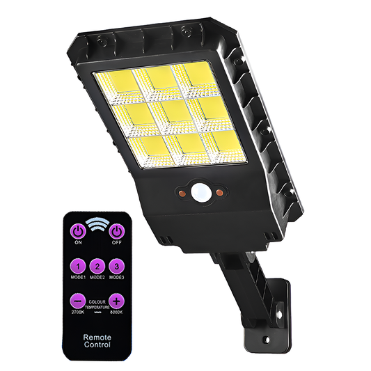 Lampa Solara Stradala 108 LED-uri Lodi863, control prin telecomanda, senzor de miscare, 3 moduri de iluminare, protectie IP65, Waterproof, exterior, negru