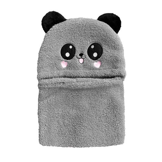 Caciula Pentru Copii Tip Cagula Lodi520, 2 in 1, tematica lumea animalelor, model ursulet panda zambitor, 1-5 ani, gri
