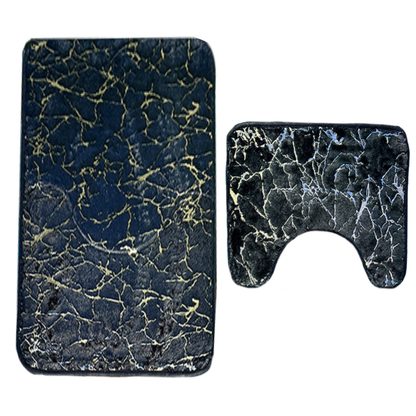 Set 2 Covorase de Baie Lodi443, anti-derapante, material moale, design modern, finisaj auriu, Model 13, 80x50 & 50x40cm, negru