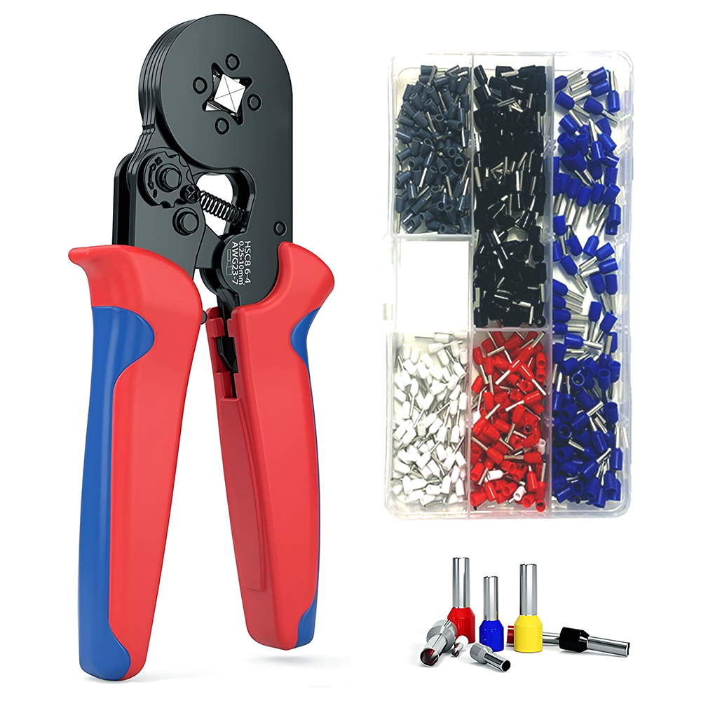 Trusa Sertizare Cabluri Electrice Lodi1268, ferule, cleste sertizare auto-reglabil cu revenire automata 0.25-10mm, maner anti-alunecare, 500 pini terminali, rosu/albastru