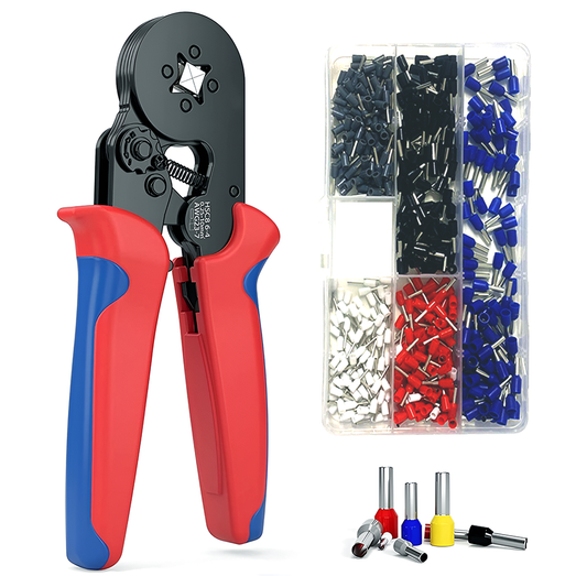 Trusa Sertizare Cabluri Electrice Lodi1268, ferule, cleste sertizare auto-reglabil cu revenire automata 0.25-10mm, maner anti-alunecare, 500 pini terminali, rosu/albastru
