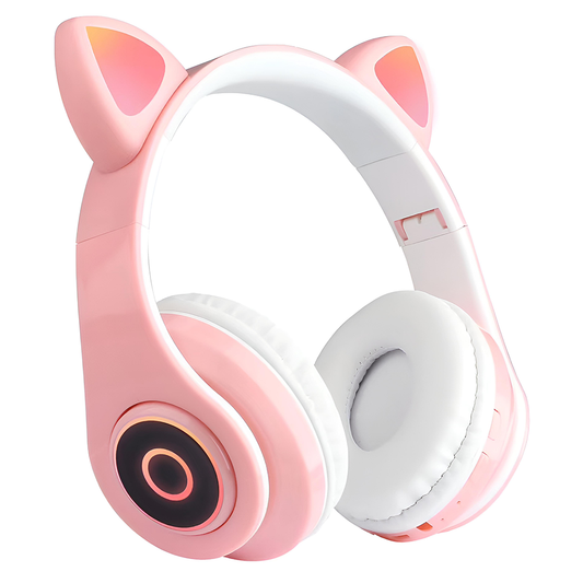 Casti Wireless Model Pisica Lodi949, B39, overear, urechi de pisica cu iluminare RGB, bluetooth 5.0, handsfree, HiFi, bass stereo, roz