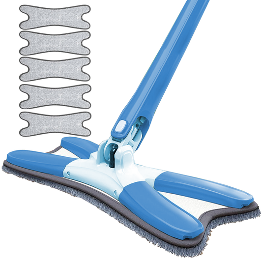 Mop cu Cap in Forma de X Lodi1147, rotire 360 grade, telescopic, curatare usoara, 5 lavete incluse, 123 cm, albastru deschis