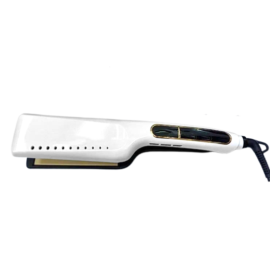 Placa profesionala de indreptat parul Lodi458, invelis ceramic, afisaj LCD, easy lock, tehnologie cu abur, par umed si uscat, 230°, alb