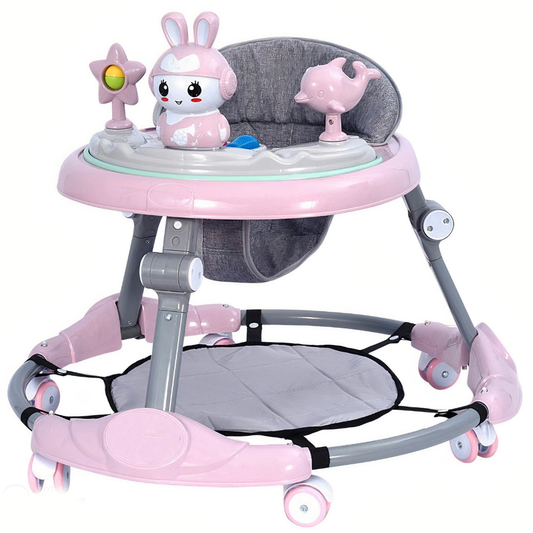 Premergator Multifunctional pentru Bebelusi Lodi29, tava cu 3 jucarii, muzica, reglabil, pliabil, greutate max 20kg, 6-36 luni, roz