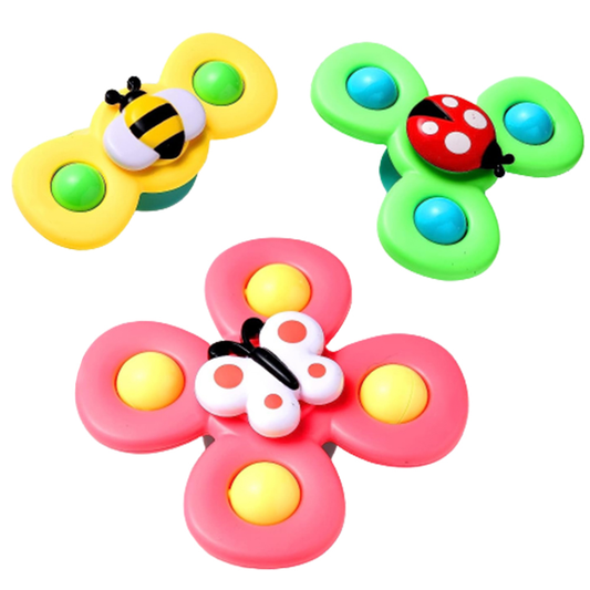 Set 3 Jucarii Interactive Fidget Spinner  Lodi2, forma insecte, bile zornaitoare, margini rotunde, ventuza de prindere, 1-3 ani, multicolor