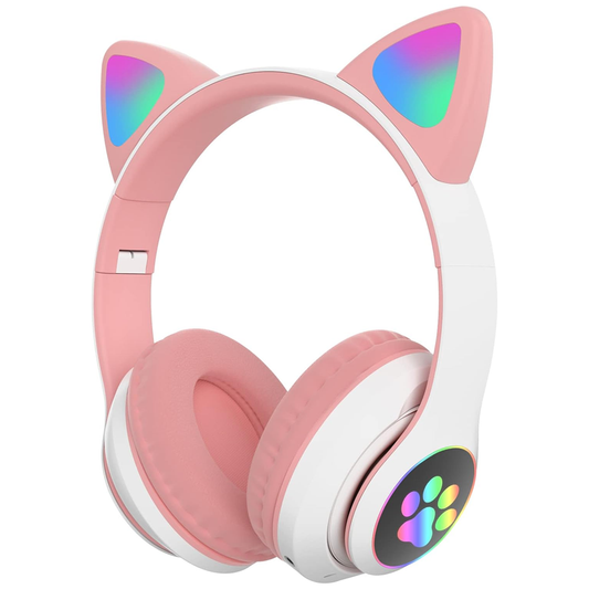 Casti Wireless Model Pisica Lodi945, STN-28, overear, urechi de pisica cu iluminare RGB, bluetooth 5.0, handsfree, HiFi, bass stereo, roz