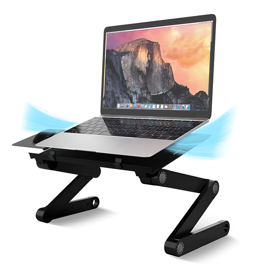 Masuta pentru Laptop 2 in 1 Lodi1241, reglabila pe inaltime, sistem de ventilatie dublu, coolere CPU, suport reglabl pentru mouse, multifunctionala, versatila, 42 x 26 cm, negru