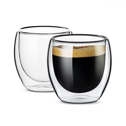Set 2 Pahare din Sticla cu Perete Dublu Lodi999, termorezistente, design modern, capacitate 250 ml, 9 x 8 cm