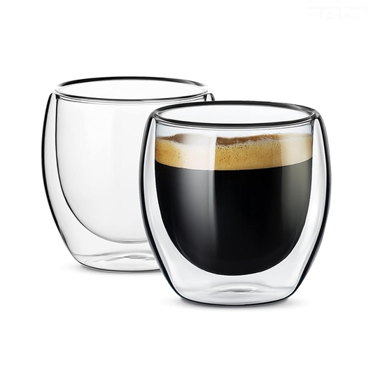 Set 2 Pahare din Sticla cu Perete Dublu Lodi999, termorezistente, design modern, capacitate 250 ml, 9 x 8 cm