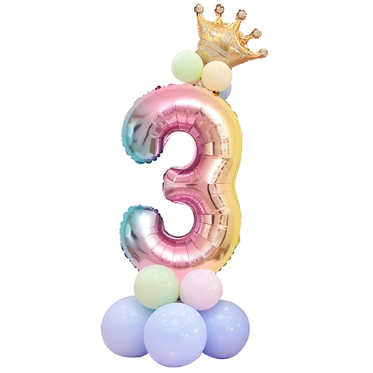 Set 14 Baloane Lodi1045, Cifra 3, pentru Petreceri/Aniversari/Evenimente, coronita, balon cifra, baloane clasice, multicolor