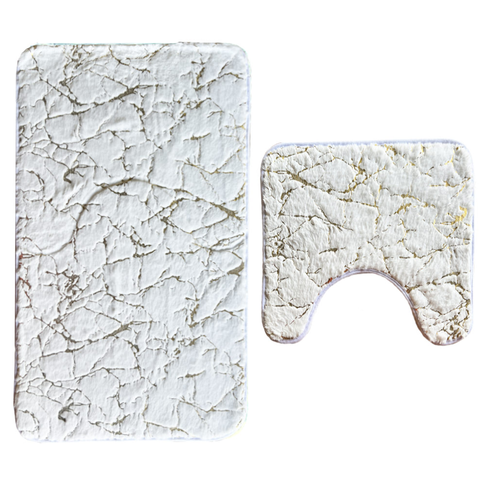 Set 2 Covorase de Baie Lodi447, anti-derapante, material moale, design modern, finisaj auriu, Model 17, 80x50 & 50x40cm, alb murdar