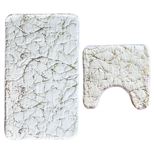 Set 2 Covorase de Baie Lodi447, anti-derapante, material moale, design modern, finisaj auriu, Model 17, 80x50 & 50x40cm, alb murdar