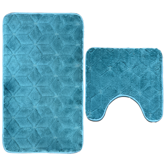 Set 2 Covorase de Baie Lodi1020, anti-derapante, material moale, design modern, model romburi, 80x50 & 50x40cm, turcoaz