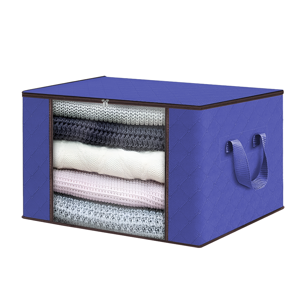 Cutie Depozitare si Organizare Lodi1031, pliabila, maner ranforsat si fereastra transparenta, pentru haine/paturi/ plapumi/ perne/ lenjerii de pat/jucarii, 84 L, 60x 40x 35 cm, albastru