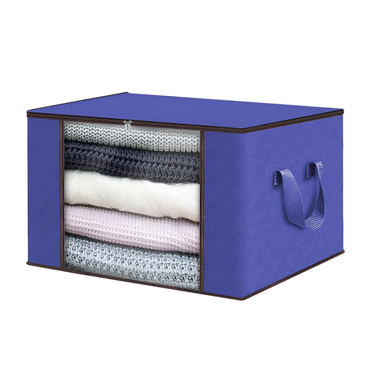 Cutie Depozitare si Organizare Lodi1031, pliabila, maner ranforsat si fereastra transparenta, pentru haine/paturi/ plapumi/ perne/ lenjerii de pat/jucarii, 84 L, 60x 40x 35 cm, albastru