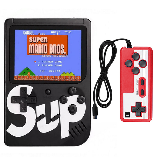 Mini Consola Jocuri Retro Game Box Lodi1502, SR-90, 400 in 1, maneta 2nd player inclusa, rotita volum, portabila, cablu AV, incarcare USB-MINI, autonomie ridicata,  11x8 cm, alb