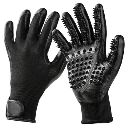 Set 2 Manusi Perii de Ingrijire si Curatare Caini, Pisici si Alte Animale de Companie Lodi422, periaj si masaj, prindere velcro, 25.5 x 13.5 cm, negru
