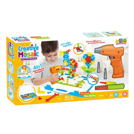 Jucarie Educativa si Interactiva 4in1 Lodi515, 237 piese, bormasina pentru inginerie, pentru fete si baieti, manual inclus, puzzle 3D/2D, montessori, dezvoltare STEM, multicolor