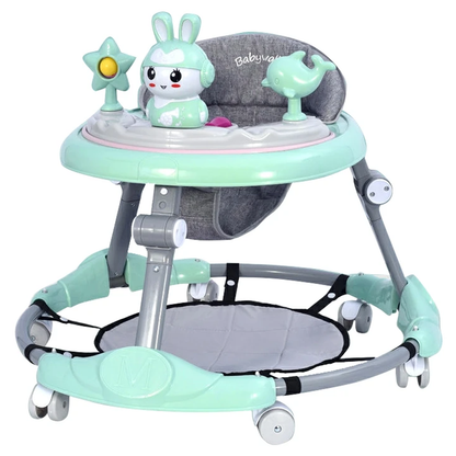 Premergator Multifunctional pentru Bebelusi Lodi638, tava cu 3 jucarii, muzica, reglabil, pliabil, greutate max 20kg, 6-36 luni, verde