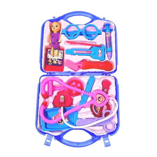 Set Trusa Medicala Asistenta Doctor Lodi482, joc de rol, 13 accesorii si cutie penntru depozitare, mini pacient, 37.5 x 21 cm, albastru