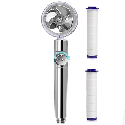 Para de Dus Turbo Lodi197, 2 filtre extra, buton On/Off, presiune ajustabila, filtrare apa, jet uniform, cap Rotativ 360°, argintiu