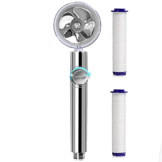 Para de Dus Turbo Lodi197, 2 filtre extra, buton On/Off, presiune ajustabila, filtrare apa, jet uniform, cap Rotativ 360°, argintiu