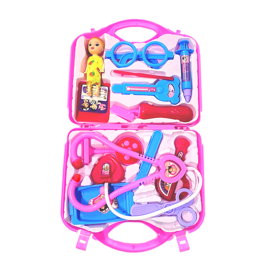 Set Trusa Medicala Asistenta Doctor Lodi480, joc de rol, 13 accesorii si cutie penntru depozitare, mini pacient, 37.5 x 21 cm, roz deschis