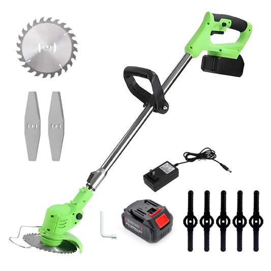 Motocoasa Electrica Lodi1175, acumulator 24V, baston telescopic, 3 tipuri de lame pentru taiere, 18000 RPM, autonomie de 2-3 ore, accesorii incluse, verde