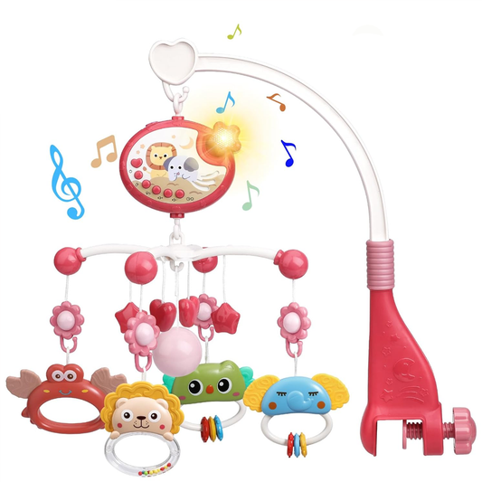 Carusel Muzical pentru Patut Lodi642, Bebe, control prin telecomanda, proiector, muzica si lumini, jucarii detasabile, rosu