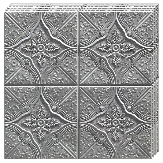Set 10x Tapet 3D Lodi805, suprafata acoperire 4.9 mp, autoadeziv, Model Floral Diamant, perete/tavan, waterproof, usor de montat, design modern, 70x70 cm, gri