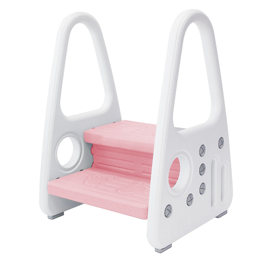 Scaunel Inaltator pentru Copii Lodi639, multifunctional,  tip scara, doua trepte, suprafata anti-alunecare, manere laterale, pentru bucatarie/baie, confortabil, sigur, roz