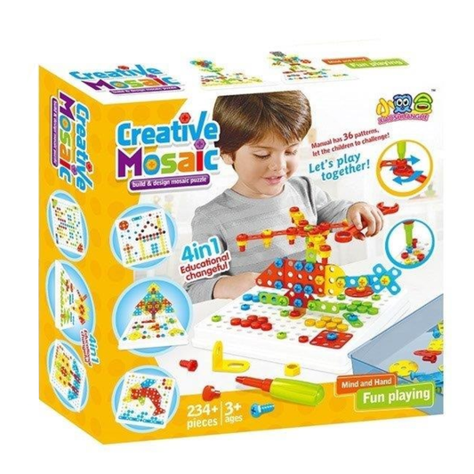 Jucarie Educativa si Interactiva 4in1 Lodi513, 234 piese, unelte pentru inginerie, pentru fete si baieti, manual inclus, puzzle 3D/2D, dezvoltare STEM, montessori, multicolor