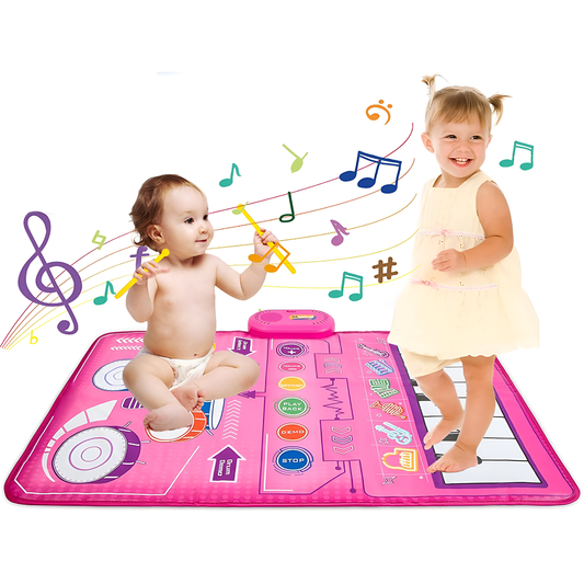 Covoras Muzical Interactiv pentru Copii Lodi1270, pian cu 8 clape, tobe, 5 instrumente muzicale incluse, acordeon, xilofon, chitara, vioara, trompeta, educational, usor de curatat, pliabil, roz