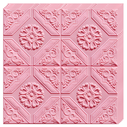 Set 10x Tapet 3D Lodi789, suprafata acoperire 4.9 mp, autoadeziv, Model Floral Carou, perete/tavan, waterproof, usor de montat, design modern, 70x70 cm, roz