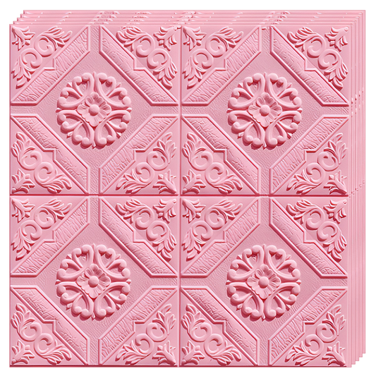 Set 10x Tapet 3D Lodi789, suprafata acoperire 4.9 mp, autoadeziv, Model Floral Carou, perete/tavan, waterproof, usor de montat, design modern, 70x70 cm, roz