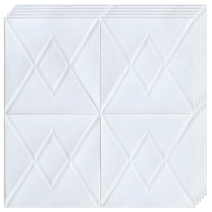Set 10x Tapet 3D Lodi842, suprafata acoperire 4.9 mp, autoadeziv, Model Romburi, perete/tavan, waterproof, usor de montat, design modern, 70x77 cm, alb