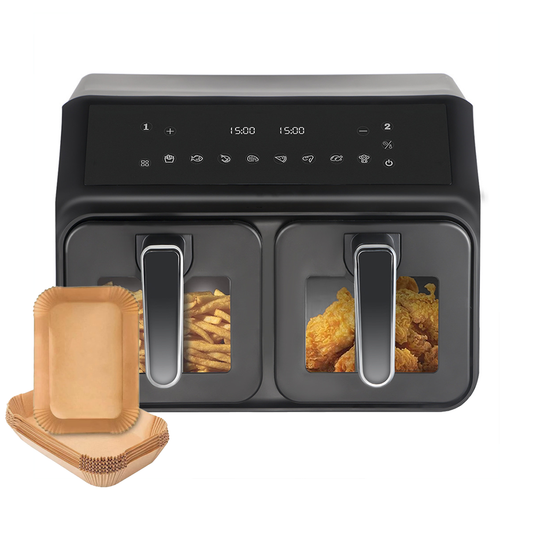 Friteuza Dubla Fara Ulei Air Fryer Lodi1120, 100 tavi de copt cadou, tehnologie smart sensing, programe smart chef automate, capacitate 10 L, tehnologie de eliminare a grasimii, functie de pastrare la cald,tensiune alimentare 240 V,  negru