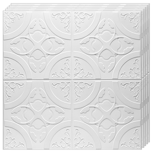 Set 10x Tapet 3D Lodi822, suprafata acoperire 4.9 mp, autoadeziv, Model Floral Cerc, perete/tavan, waterproof, usor de montat, design modern, 70x77 cm, alb