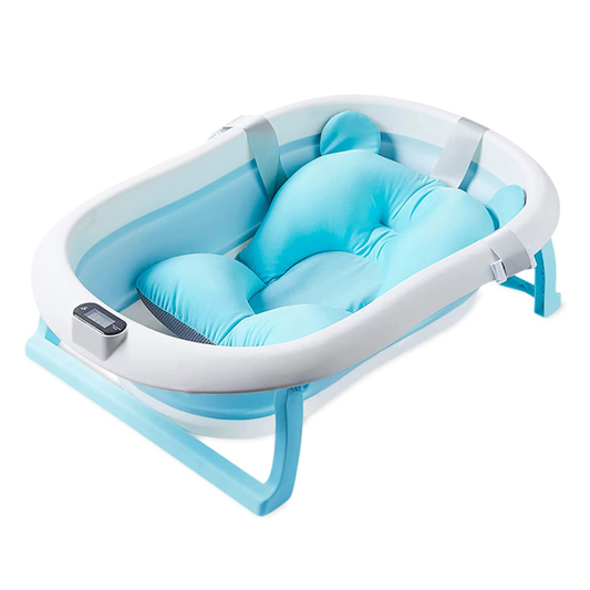 Cadita cu Pernuta pentru Bebelusi Lodi42, termometru digital incorporat, pliabila, dop de scurgere, picioare anti-alunecare, design ergonomic, 75 x 45 x 22 cm, albastru