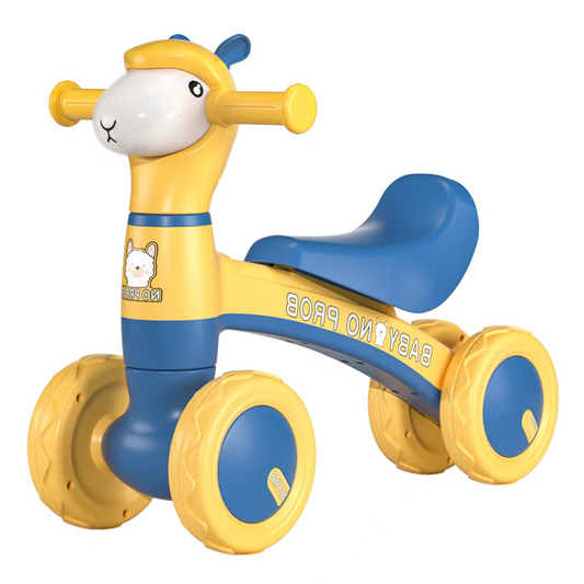 Bicicleta cu 4 Roti fara Pedale Oita Lodi1104, structura stabila, cap luminos, functie cu muzica, lansator de baloane incorporat,  80 x 58 x 51 cm, 1-3 ani, albastru/galben