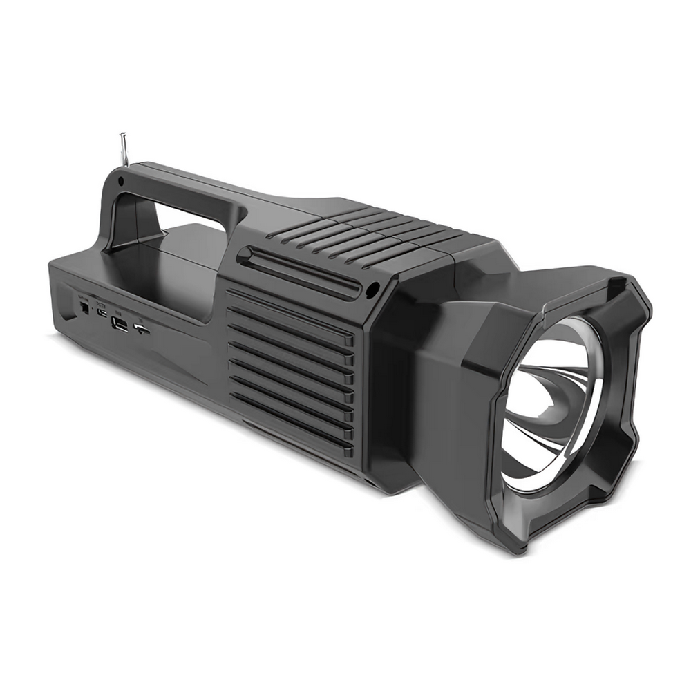 Radio Portabil cu Incarcare Solara Lodi1419, lanterna incorporata, panou solar rezistent, protectie waterproof Ipx5, 3 porturi de incarcare, conectivitate Bluetooth, speaker, 32 x 11 cm, negru