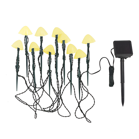 Set 10 Lampi Solare Tip Ciuperca Lodi1261, ghirlanda cu fixare la sol, panou solar, protectie Ip 65,  aspect realistic, becuri LED, 8 moduri de iluminare, alb cald