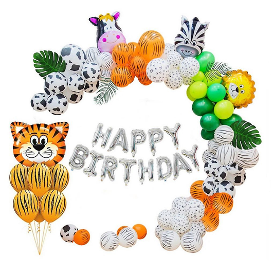 Set Baloane si Decoratiuni Lodi300, pentru Petreceri/Aniversari copii, tema junglei/safari, latex, multicolor