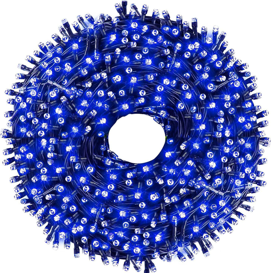 Instalatie de Craciun Liniara Lodi1448, 100 m, 8 jocuri de lumini, alimentare la priza, interior/exterior, rezistenta la apa, 480 LED-uri, albastru